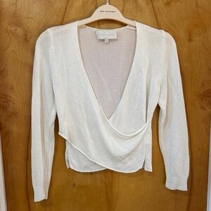 Michelle Mason Cream Draped V-Neck Wrap Sweater